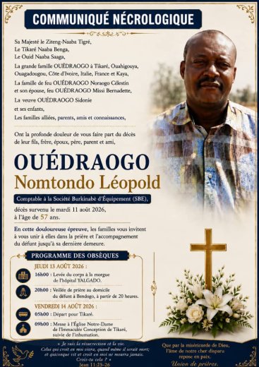 Décès de Ouedraogo Léopold&nbsp;: Faire-part 