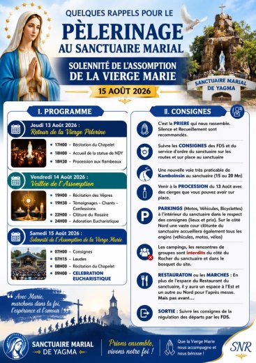 Pèlerinage 2026 au Sanctuaore Notre Dame de Yagma&nbsp;: Programme
