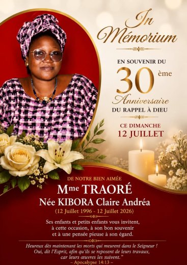 In memoria&nbsp;: TRAORE Née KIBORA Claire Andréa