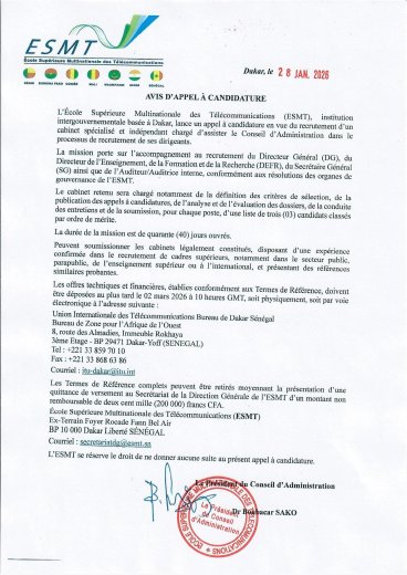 ESMT&nbsp;: Appel à candidature pour la sélection d’un cabinet chargé du recrutement de ses dirigeants