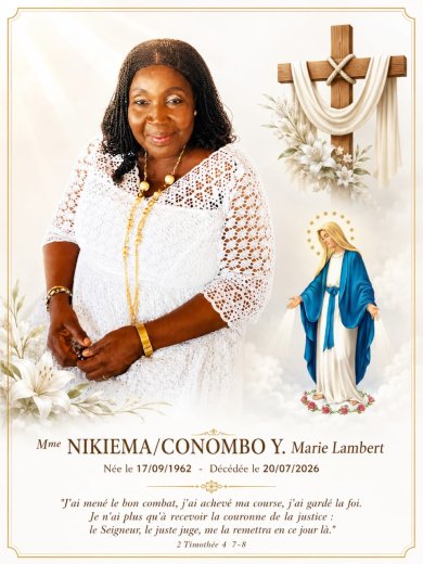 Décès de NIKIEMA née CONOMBO Yalgado Marie Lambert&nbsp;: Remerciements et faire-part