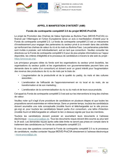 Chaînes de valeur du riz et du maïs&nbsp;: MOVE-ProCVA lance un appel à manifestation d’intérêt pour le Fonds de contrepartie compétitif 2.0