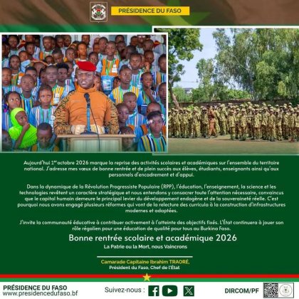 Burkina/Rentrée scolaire : Le Président du Faso encourage les acteurs du monde de l’éducation 