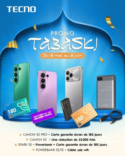 PROMO TABASKI avec TECNO BURKINA : Des offres exceptionnelles jusqu’à 22 000 FCFA de réduction et des power banks offerts