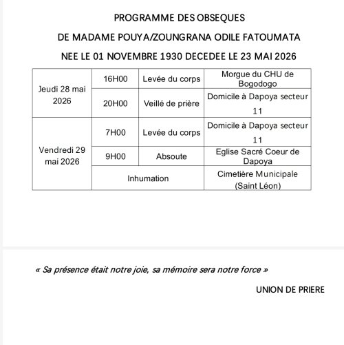 Décès de POUYA née ZOUNGRANA ODILE FATOUMATA : Faire-part 2 screenshot 20260527 111802 polaris office 292bd