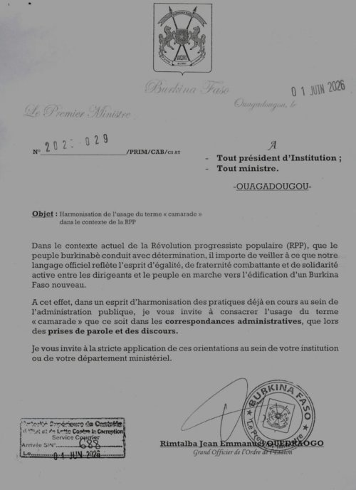 Burkina : Les ministres et présidents d'institutions invités à l'usage harmonisé du terme « camarade » 2 whatsapp image 2026 06 03 at 10.29 41 ba758