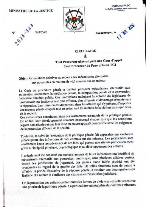 Burkina/ Justice : Le parquet appelle à durcir la réponse pénale contre les viols sur mineurs 2 img 20260721 wa0006 858fc