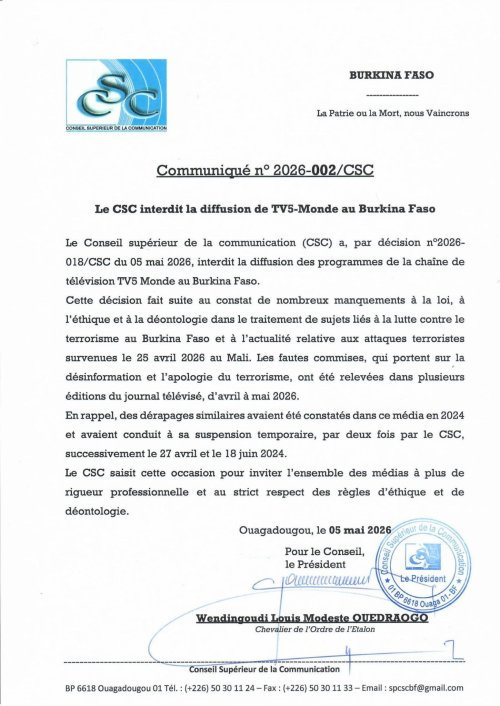 Burkina : TV5 Monde suspendu pour manquement au traitement de l'information 2 whatsapp image 2026 05 05 at 15.20 44 d9bb3