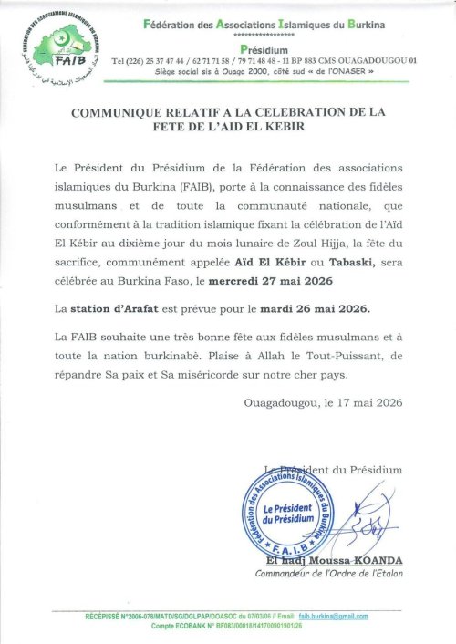 Burkina : La Tabaski 2026 sera célébrée le mercredi 27 mai 2026 2 whatsapp image 2026 05 17 at 20.49 27 ca0a0