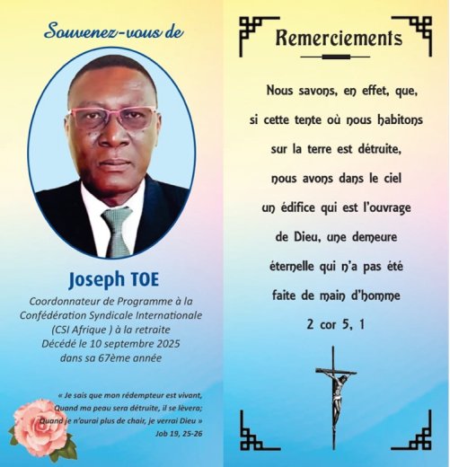 Décès de Toe Joseph (Jojo)&nbsp;: Programme des obsèques