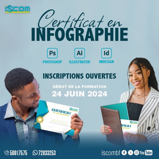 Offre de formation : Obtenez votre certificat en infographie à l’Institut Supérieur de la Communication et du Multimédia (ISCOM)