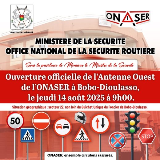 Jour J-4&nbsp;: Ouverture officielle de l’Antenne Ouest de l’ONASER à Bobo Dioulasso