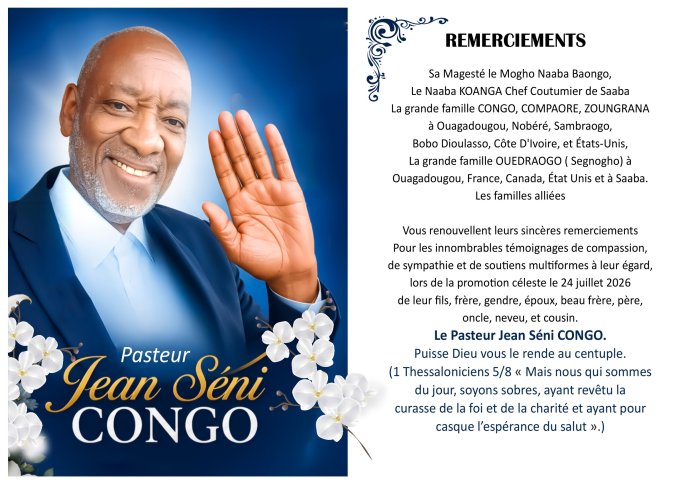 Décès du Pasteur Jean Séni CONGO&nbsp;: Remerciements et faire-part